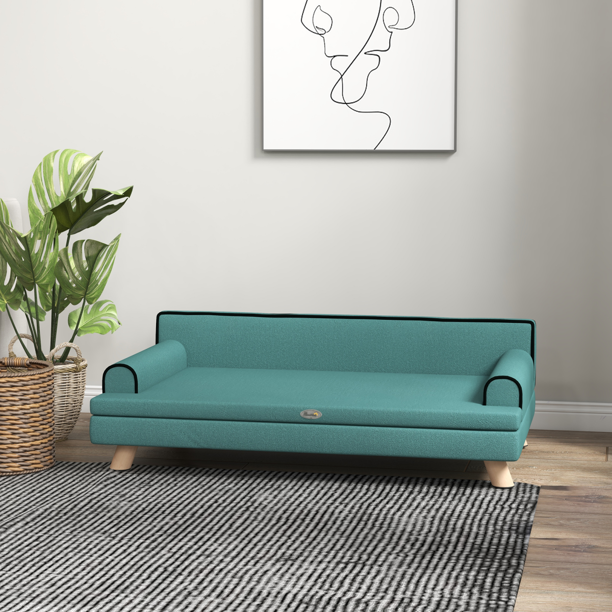 PawHut Chenille Dog Sofa with Wooden Legs - Green for Large & Medium Dogs