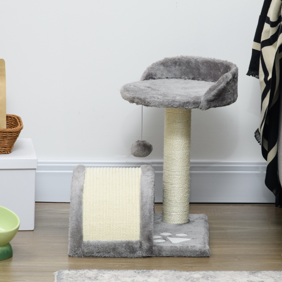 Beige & Grey Cat Tree & Scratcher with Sisal Post and Toy Ball