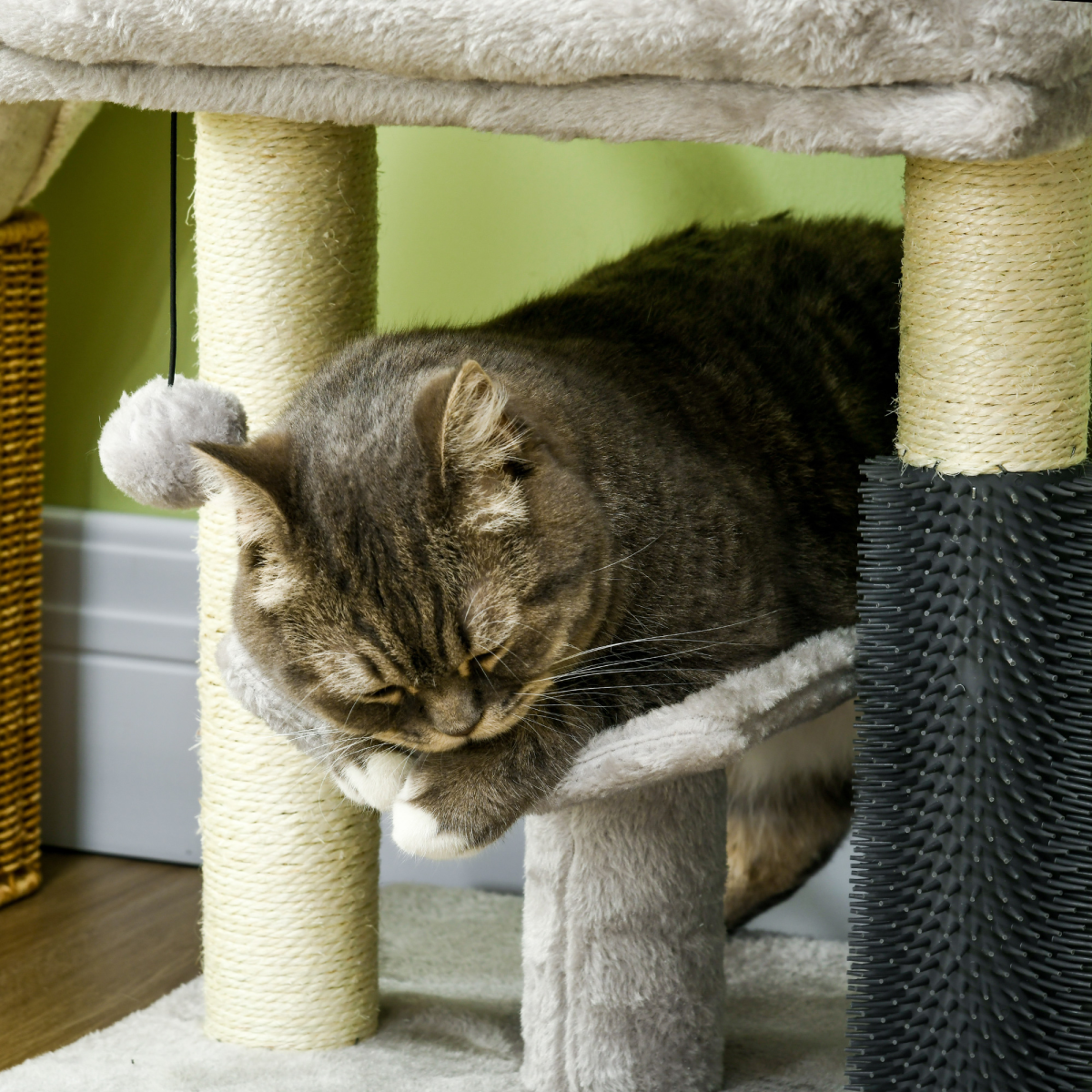 PawHut Small Cat Tree Tower: Scratching Posts, Perch, Bed, Self-Groomer & Toy