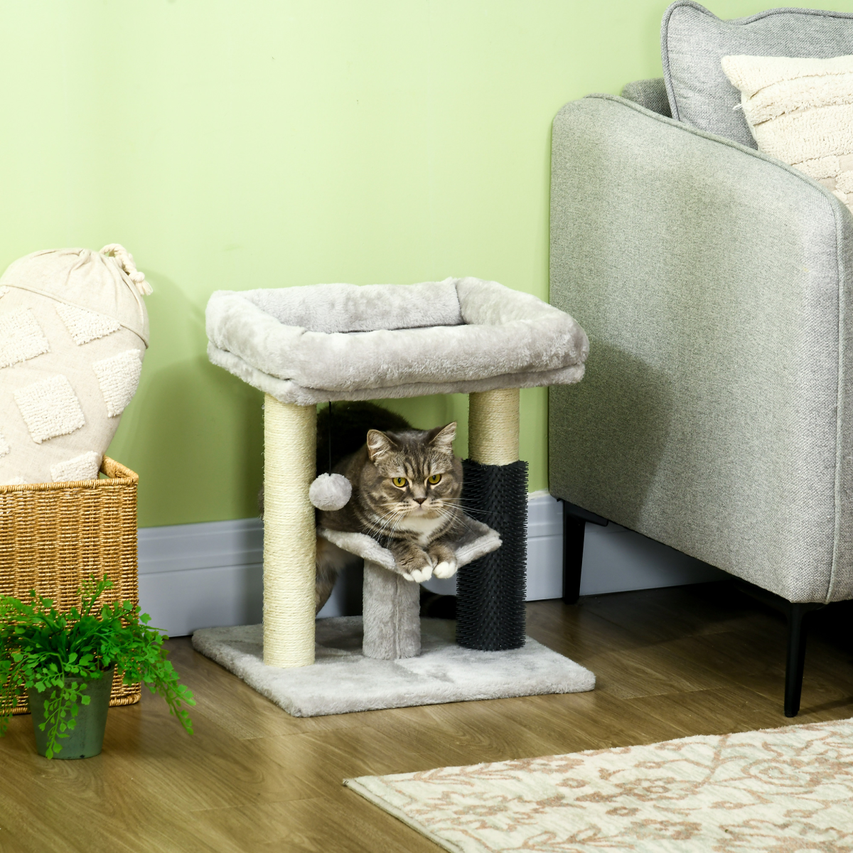 PawHut Small Cat Tree Tower: Scratching Posts, Perch, Bed, Self-Groomer & Toy