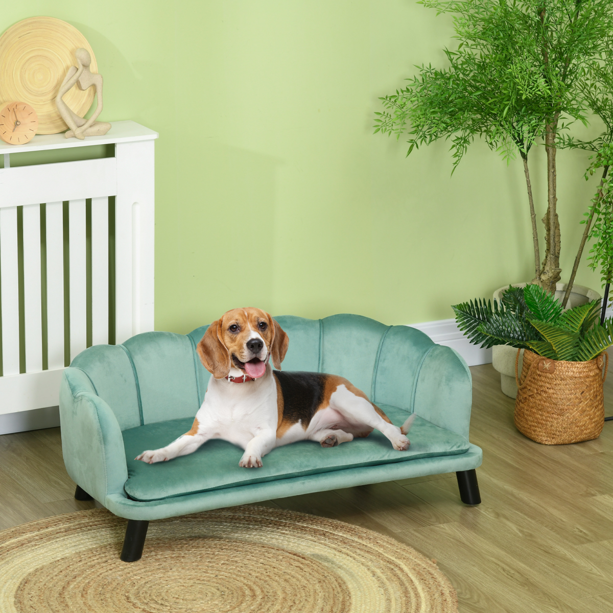 PawHut Green Dog Sofa Bed with Four Wooden Legs for Medium & Large Dogs