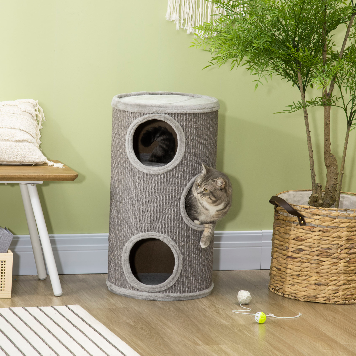 Cat Barrel Kitten Tree Tower for Indoor Cats, Covered with Sisal, Cosy Platform