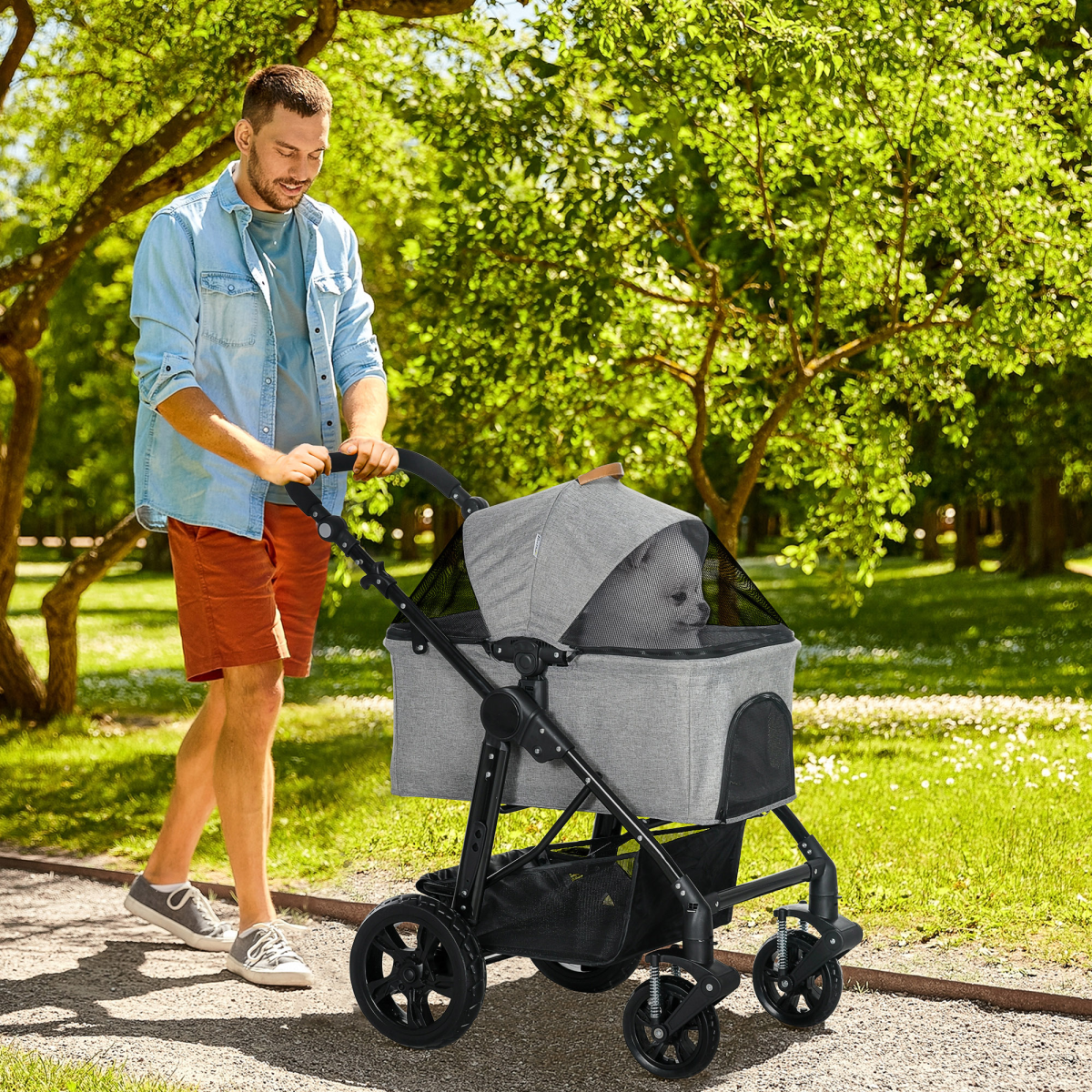 PawHut Foldable Pet Stroller & Carry Bag for Small Dogs & Cats