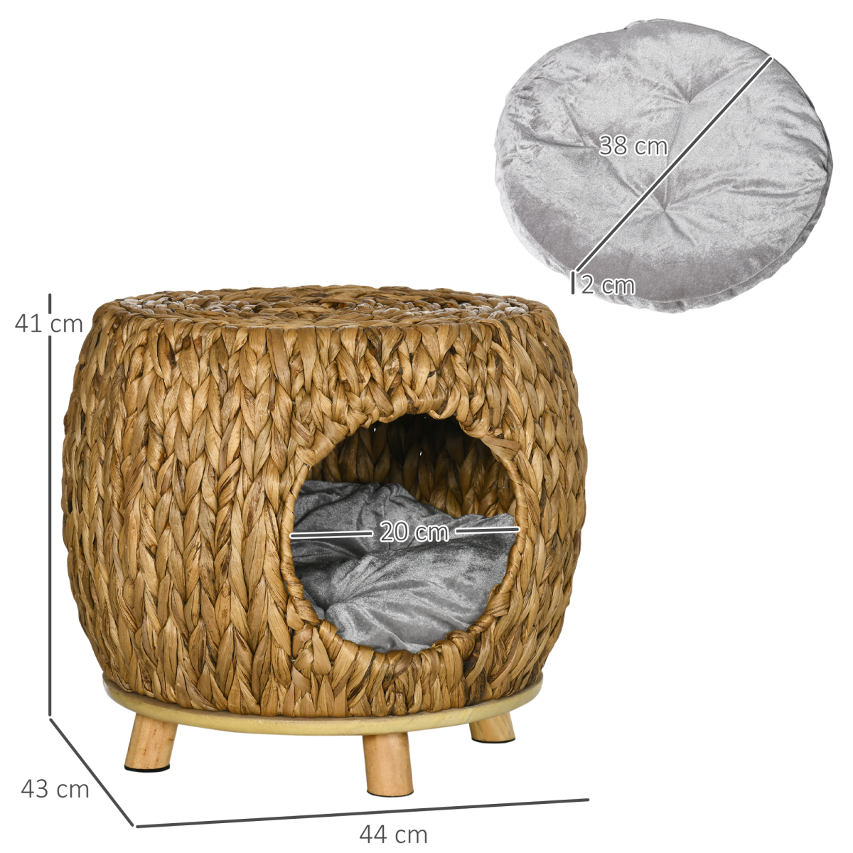 Rattan Cat House Stool with Cushion — Indoor/Outdoor Wicker Bed