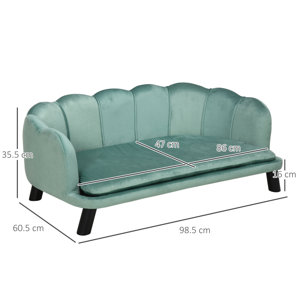 PawHut Green Dog Sofa Bed with Four Wooden Legs for Medium & Large Dogs