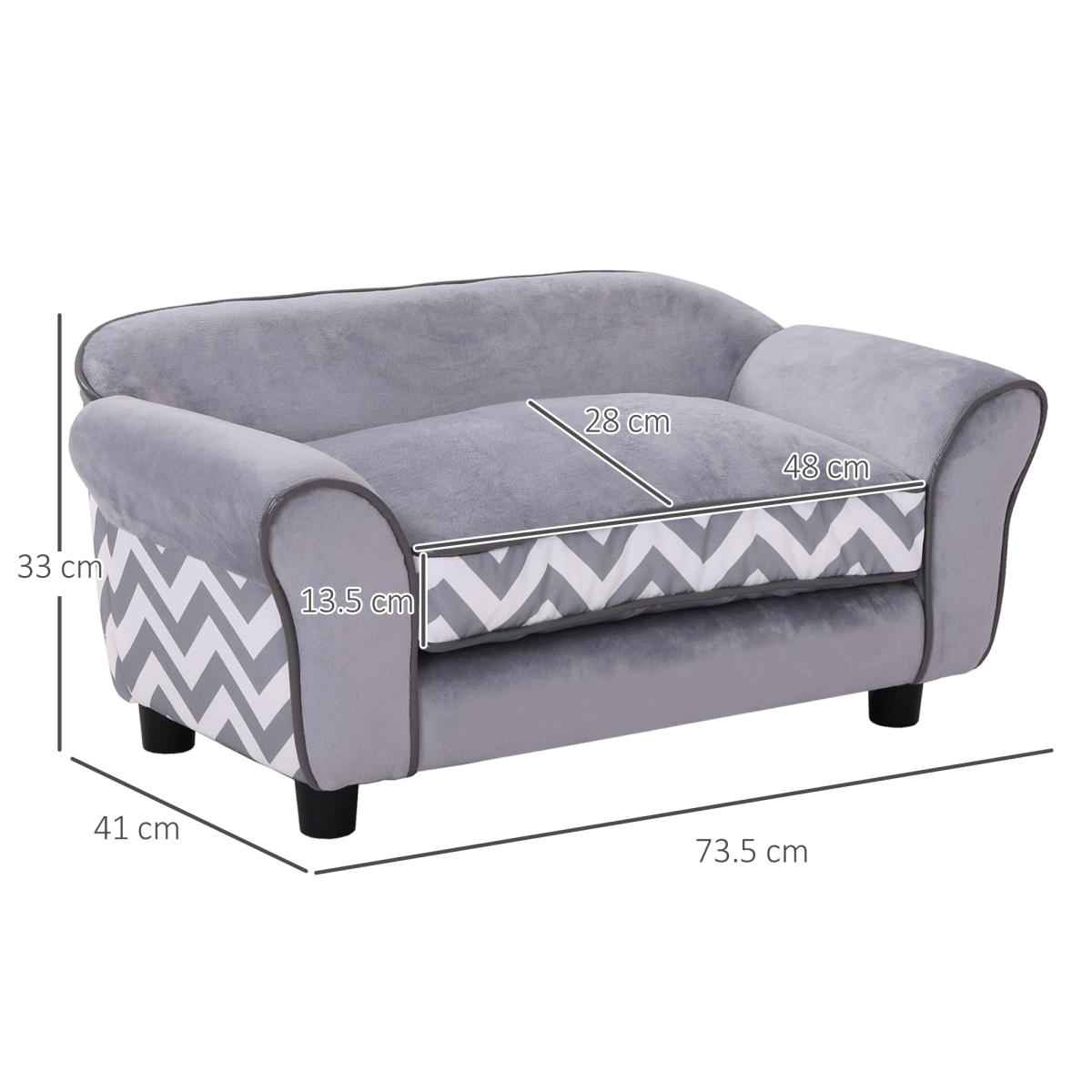 XS Dog Sofa Bed with Removable Cushion – Grey, Wooden Frame