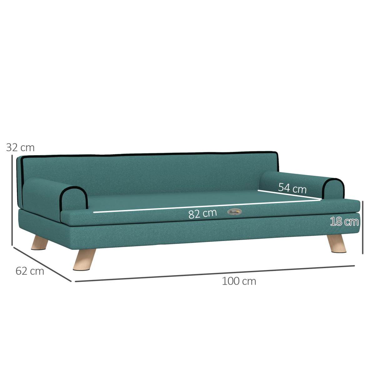 PawHut Chenille Dog Sofa with Wooden Legs - Green for Large & Medium Dogs