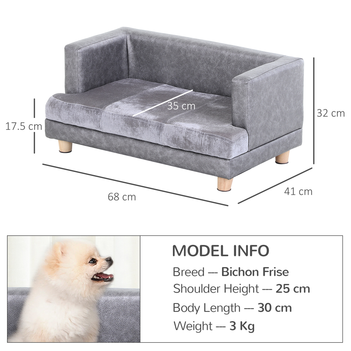 Grey Dog Sofa Bed - Soft Padded Lounge for Small Breeds