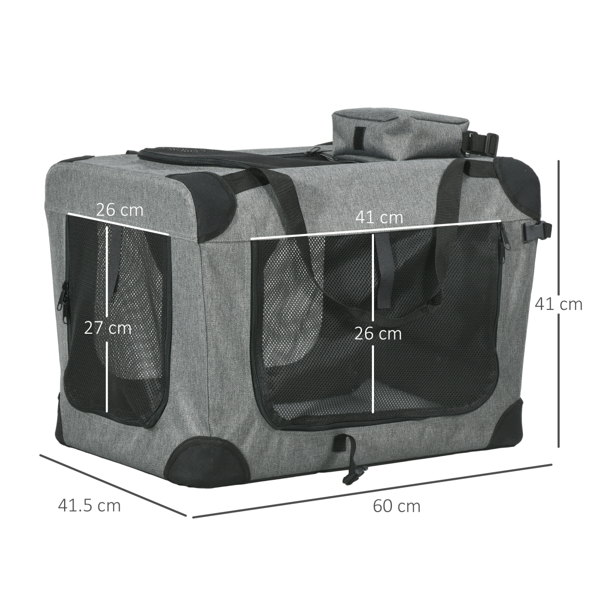 PawHut Foldable Pet Carrier with Cushion, 60x41.5x41 cm, Grey