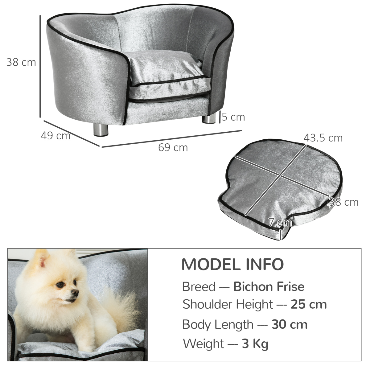 Cozy Modern Dog Sofa with Storage Pocket & Removable Cushion