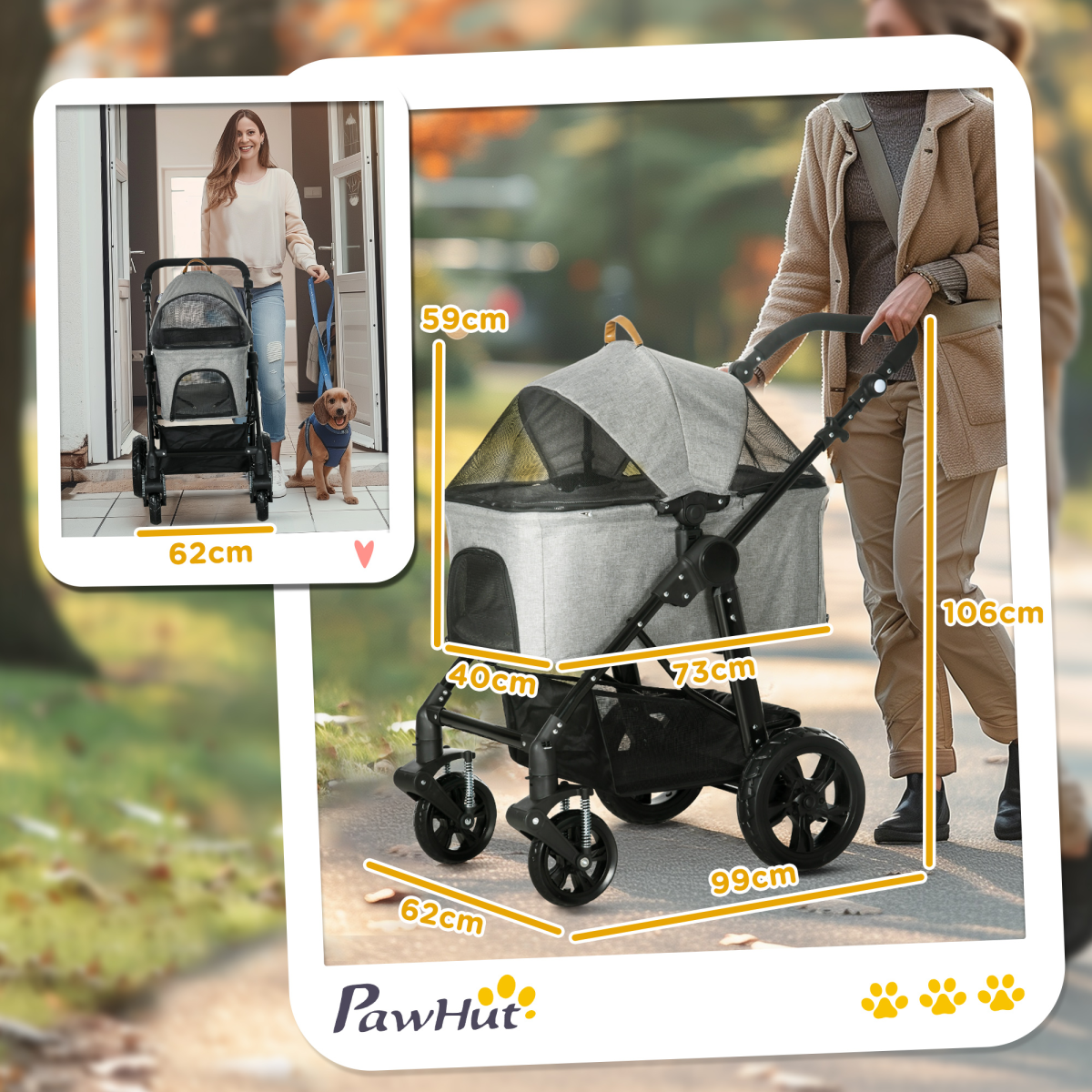 PawHut Foldable Pet Stroller & Carry Bag for Small Dogs & Cats