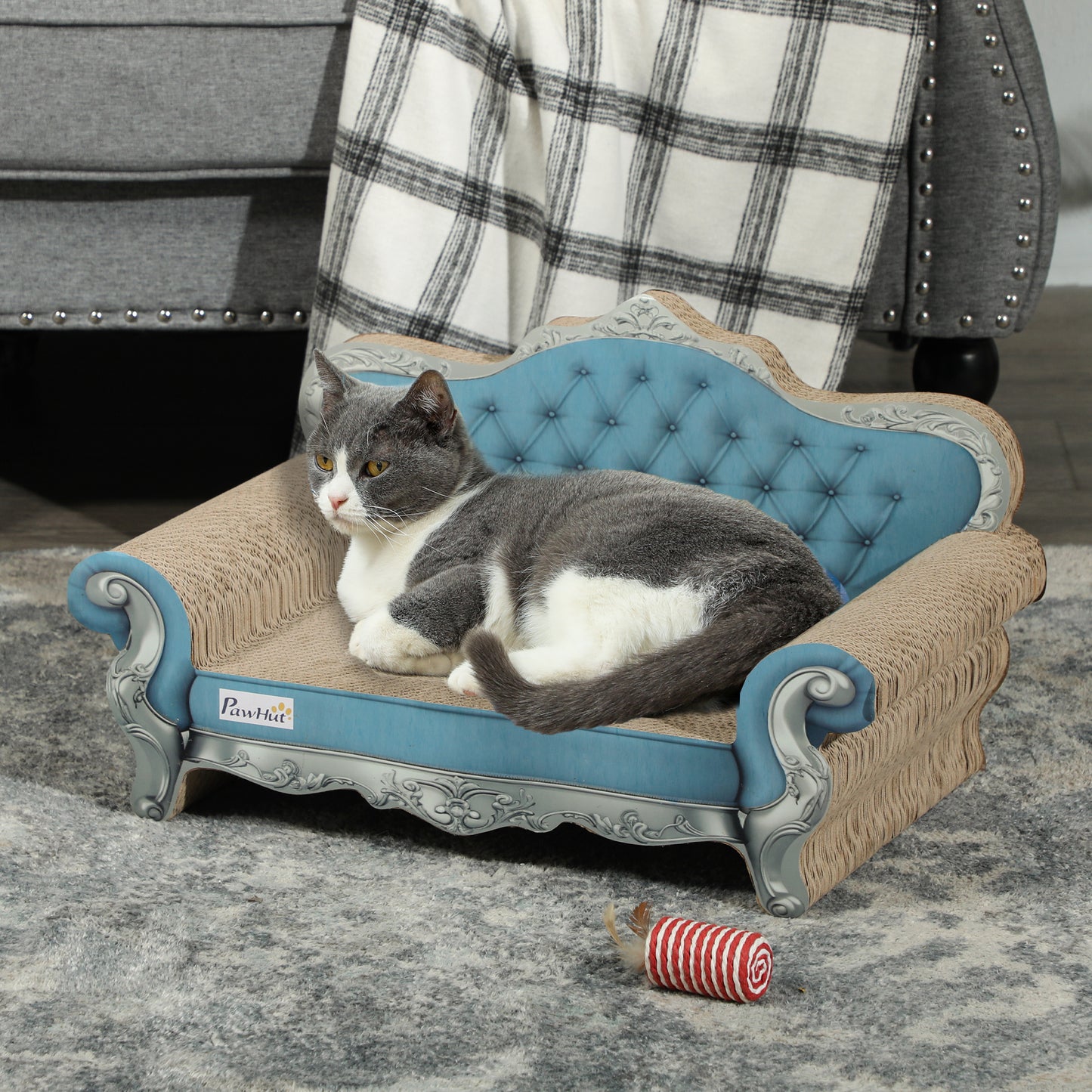 PawHut 2-in-1 Cardboard Cat Scratcher & Sofa Bed with Catnip