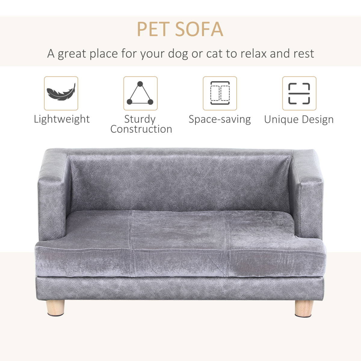 Grey Dog Sofa Bed - Soft Padded Lounge for Small Breeds