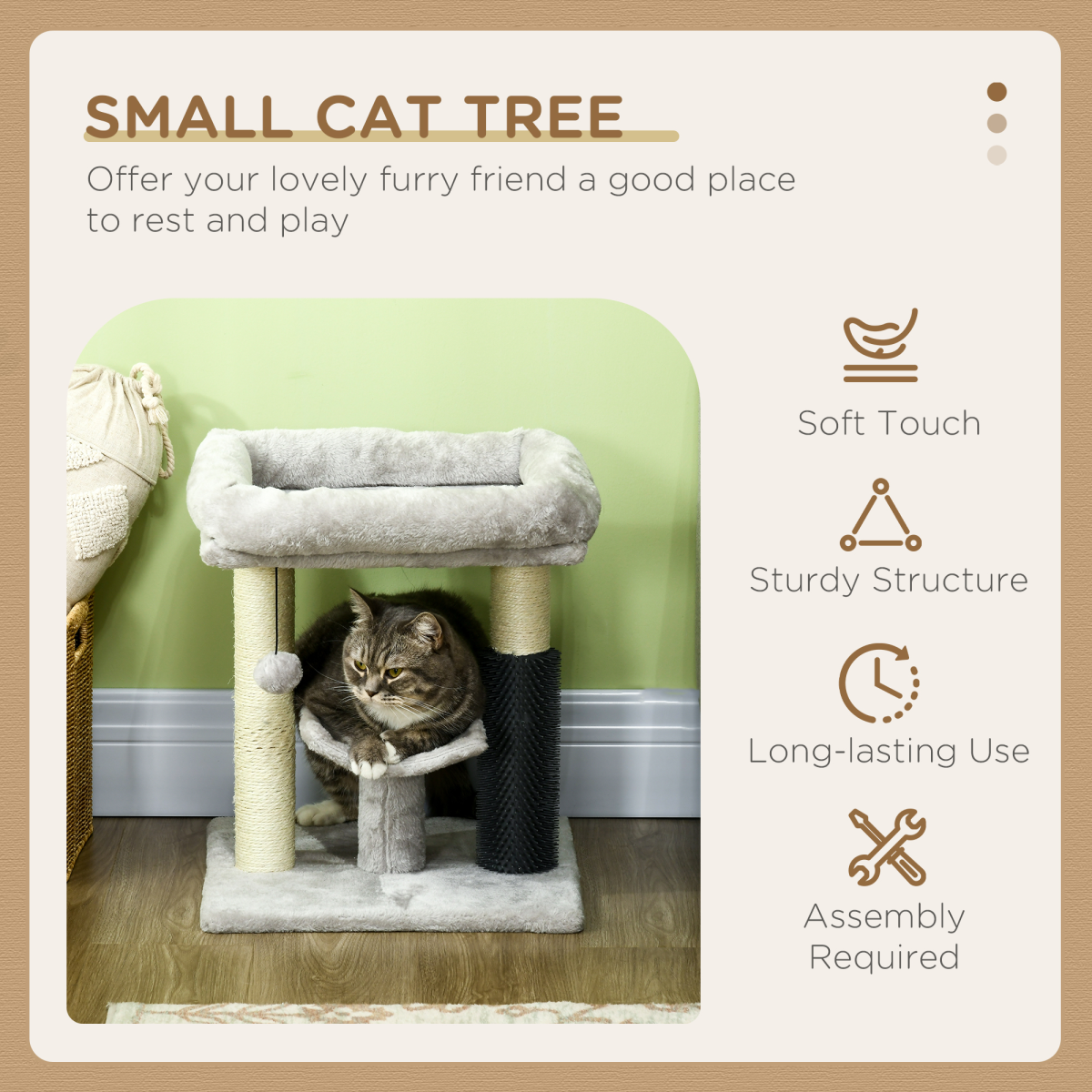 PawHut Small Cat Tree Tower: Scratching Posts, Perch, Bed, Self-Groomer & Toy