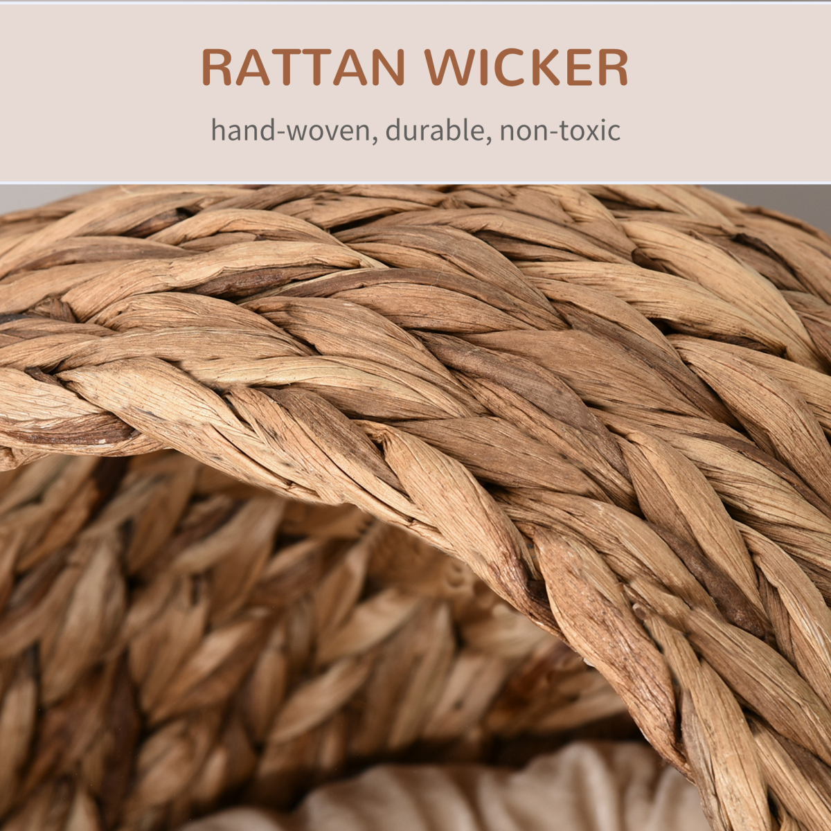 Wicker Raised Cat House Bed with Cylindrical Base – 50×42×60 cm