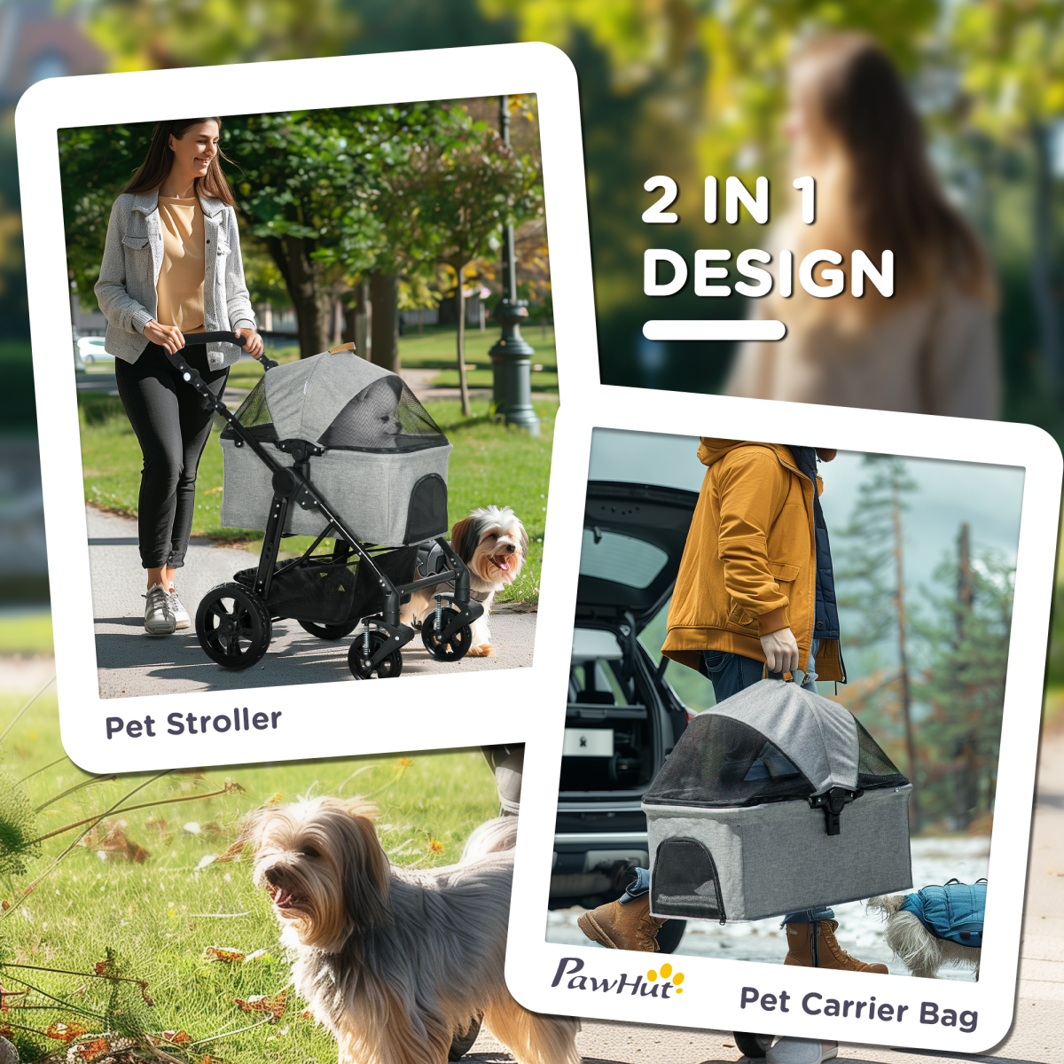 PawHut Foldable Pet Stroller & Carry Bag for Small Dogs & Cats