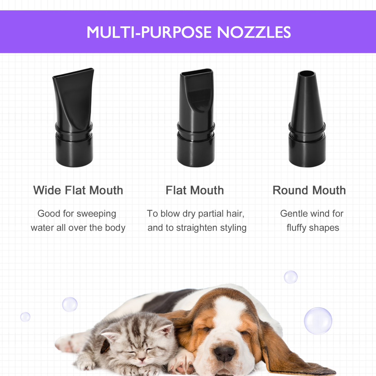 2800W Pet Grooming Dryer with 3 Nozzles – High-Power Blaster Blower
