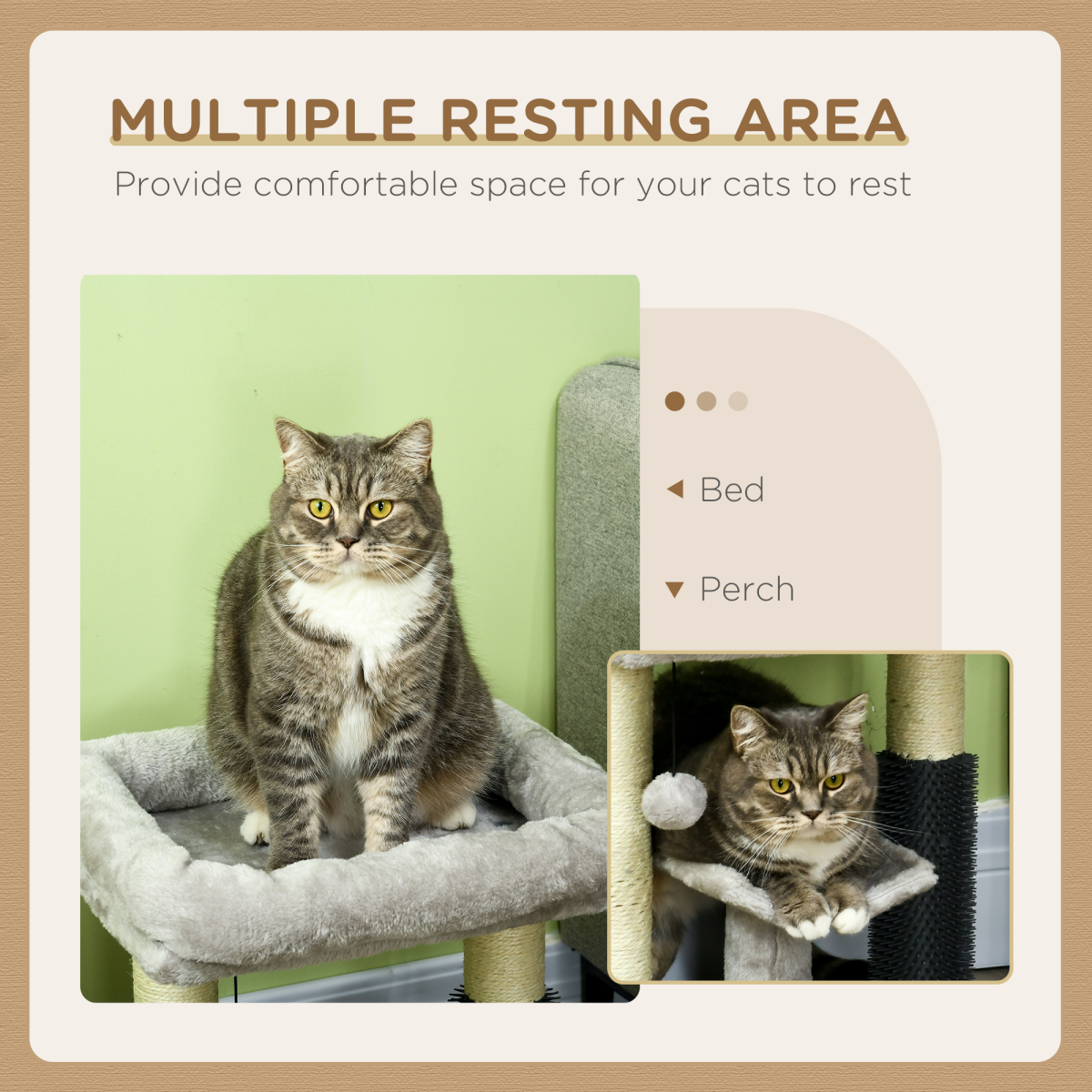 PawHut Small Cat Tree Tower: Scratching Posts, Perch, Bed, Self-Groomer & Toy