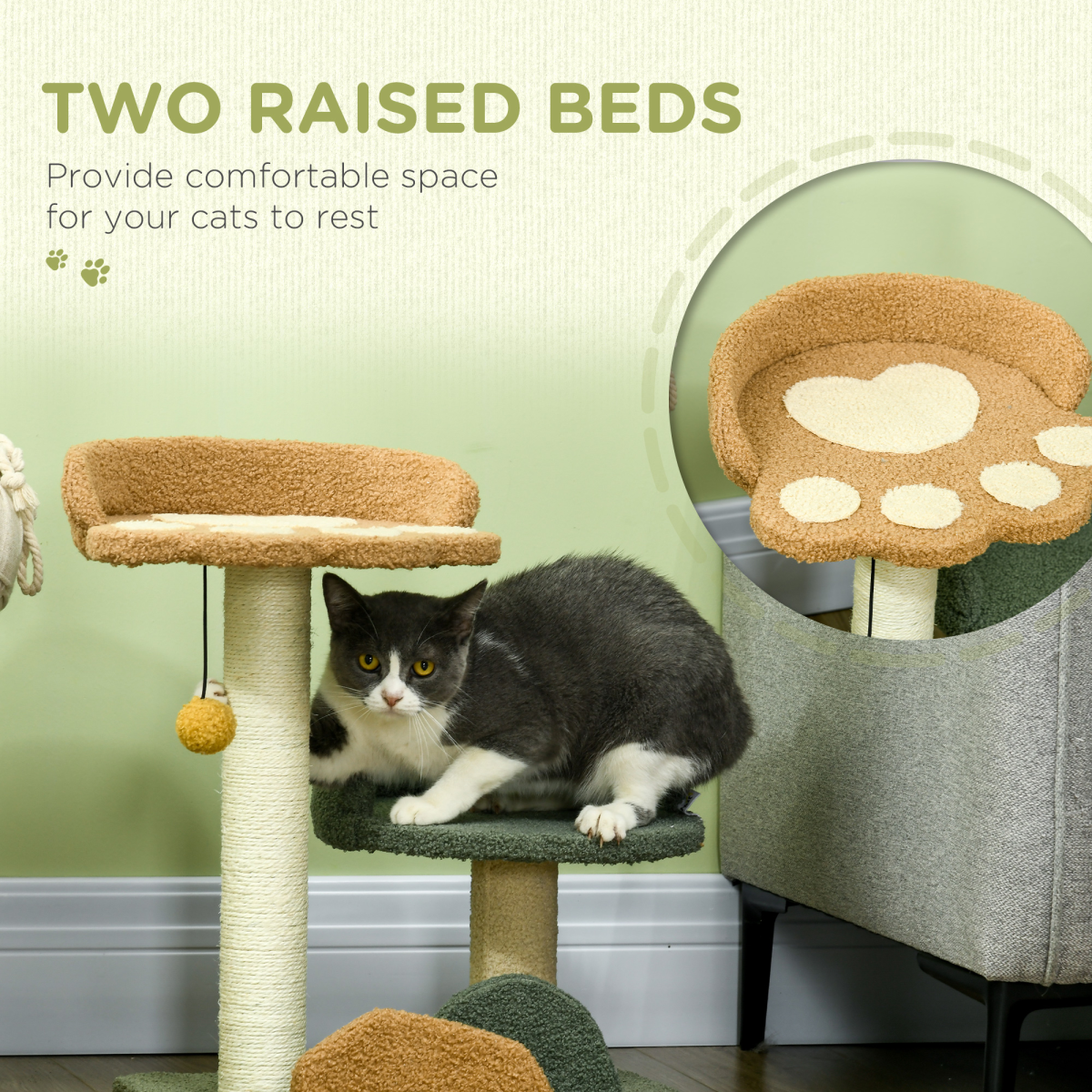 52cm Cat Tree for Indoor Cats - Two Beds, Scratching Posts & Toy Ball