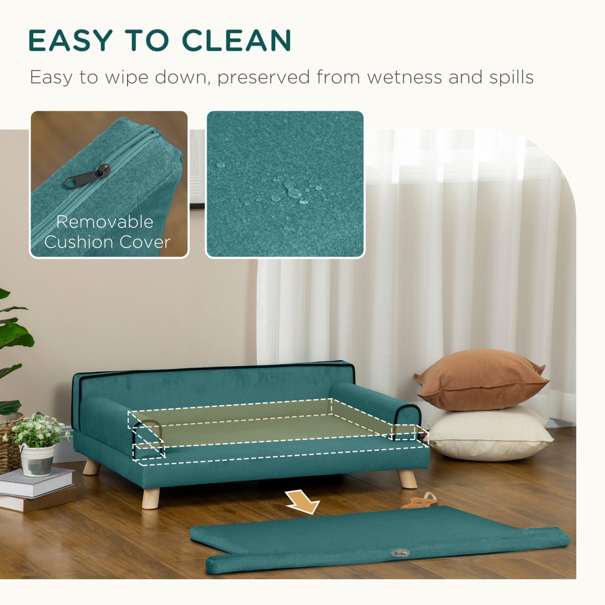 PawHut Chenille Dog Sofa with Wooden Legs - Green for Large & Medium Dogs