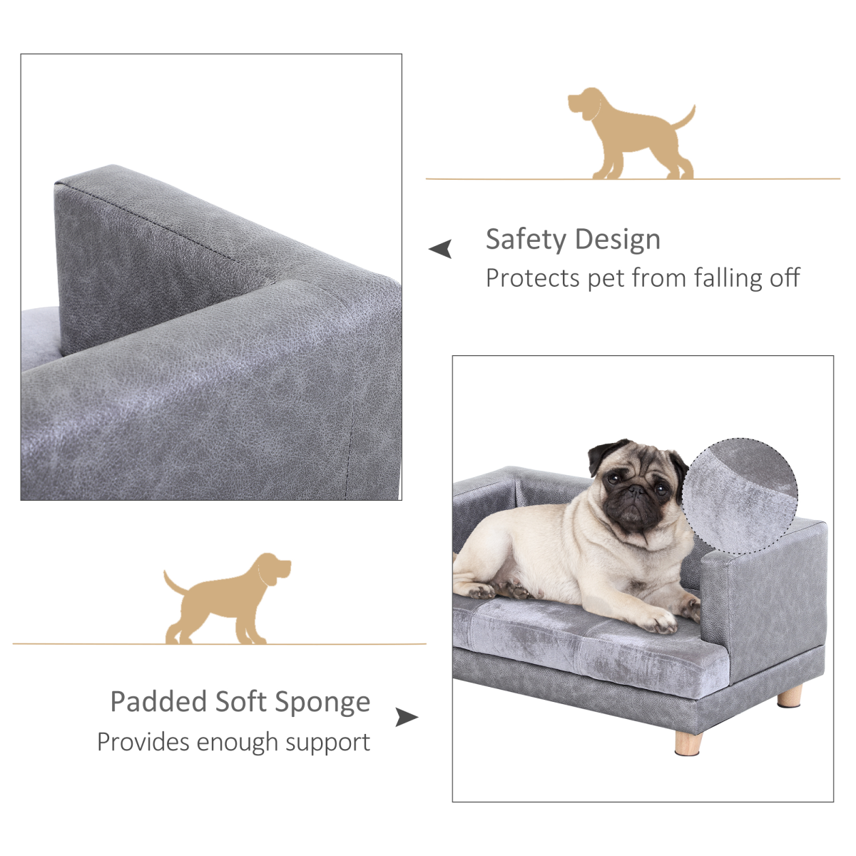 Grey Dog Sofa Bed - Soft Padded Lounge for Small Breeds