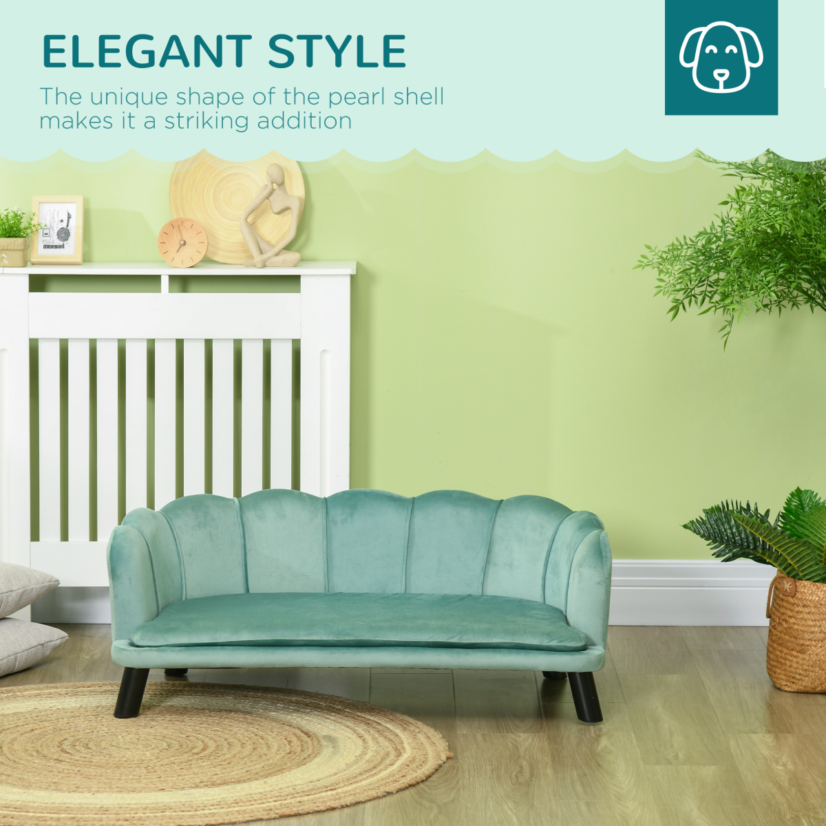 PawHut Green Dog Sofa Bed with Four Wooden Legs for Medium & Large Dogs