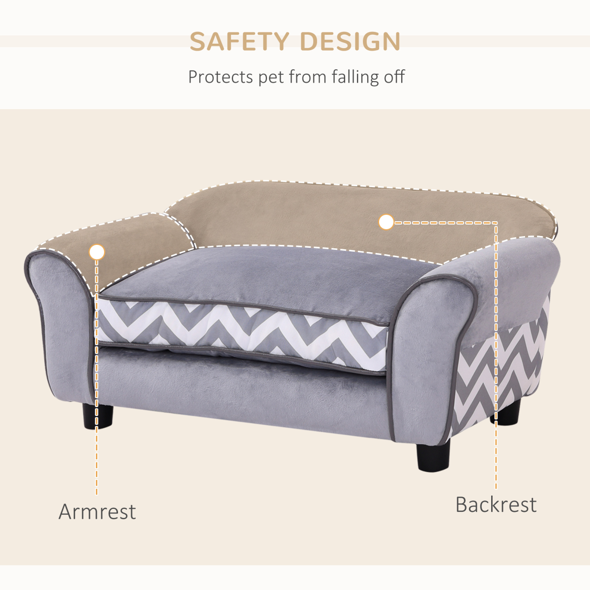 XS Dog Sofa Bed with Removable Cushion – Grey, Wooden Frame