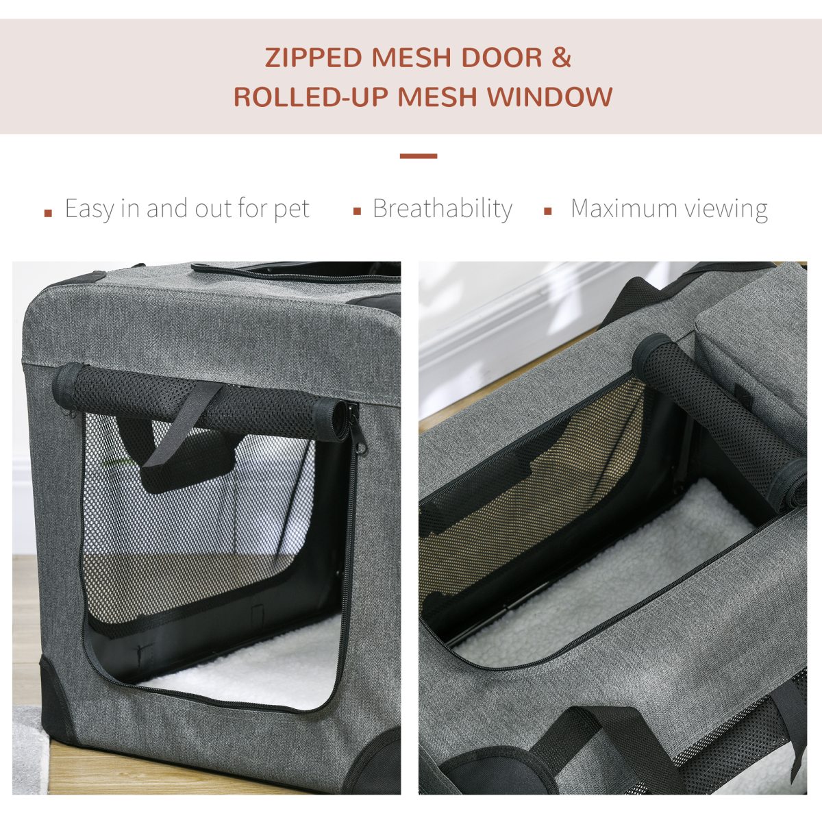 PawHut Foldable Pet Carrier with Cushion, 60x41.5x41 cm, Grey