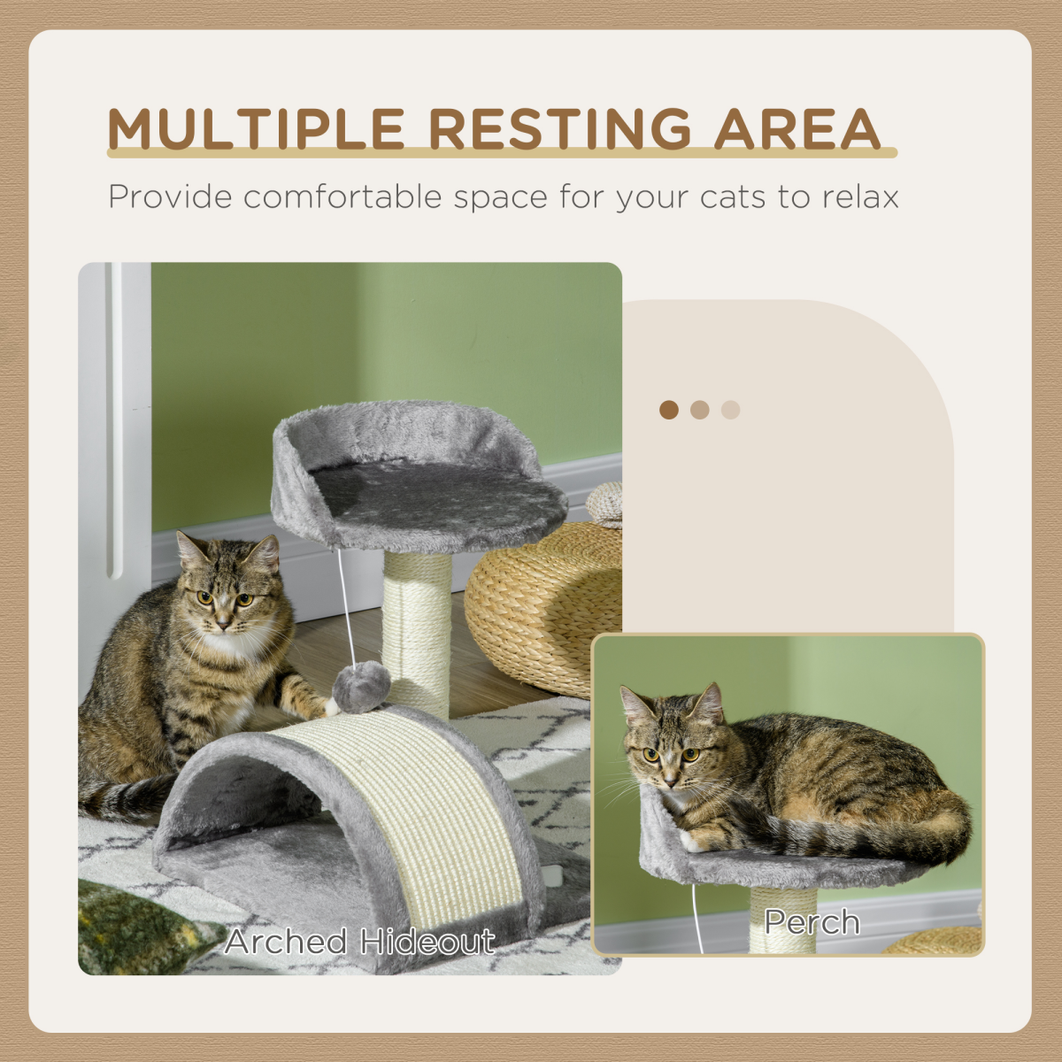 Beige & Grey Cat Tree & Scratcher with Sisal Post and Toy Ball