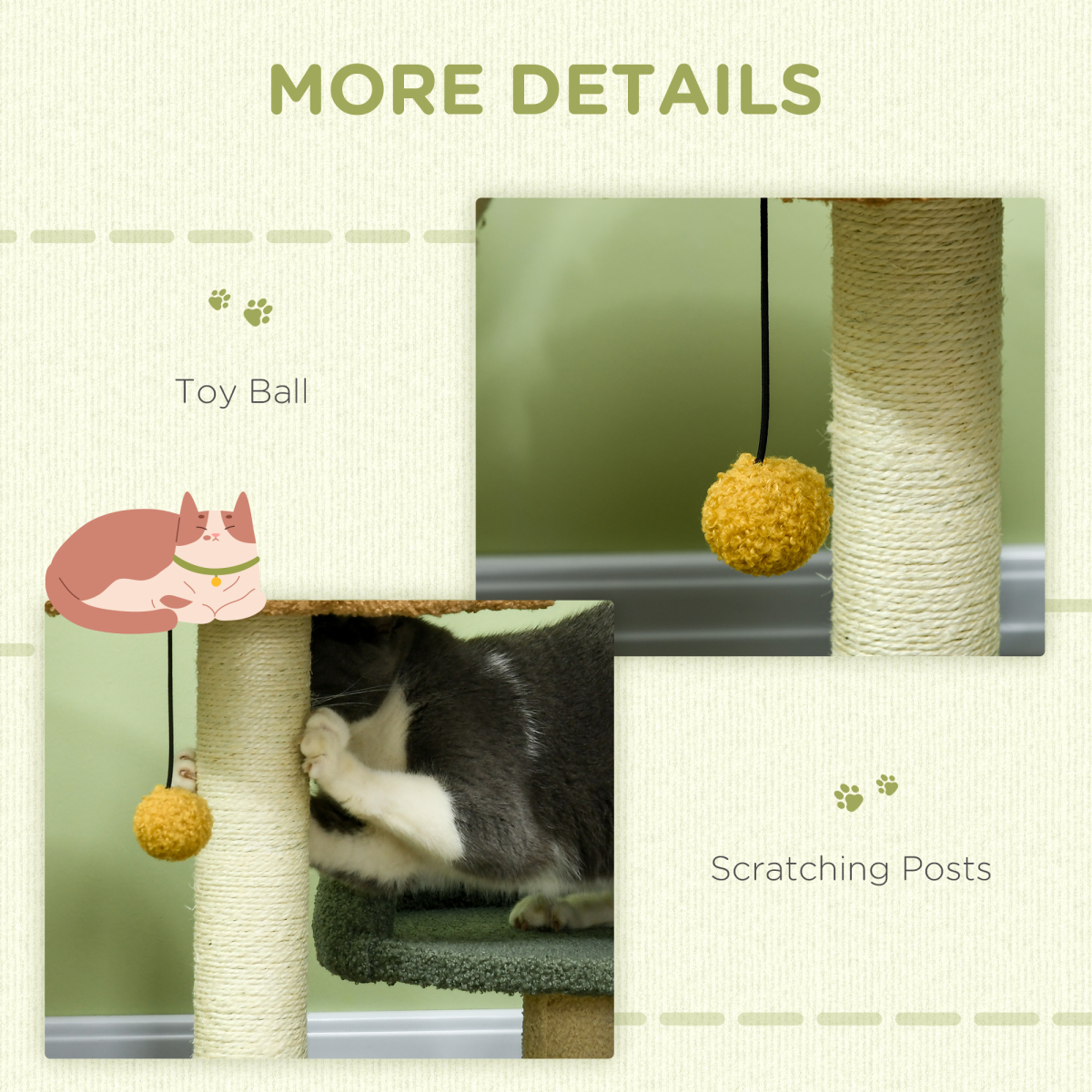 52cm Cat Tree for Indoor Cats - Two Beds, Scratching Posts & Toy Ball