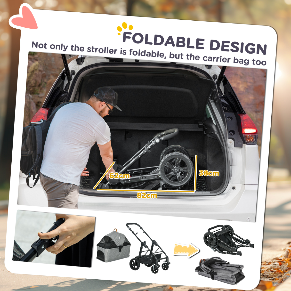 PawHut Foldable Pet Stroller & Carry Bag for Small Dogs & Cats