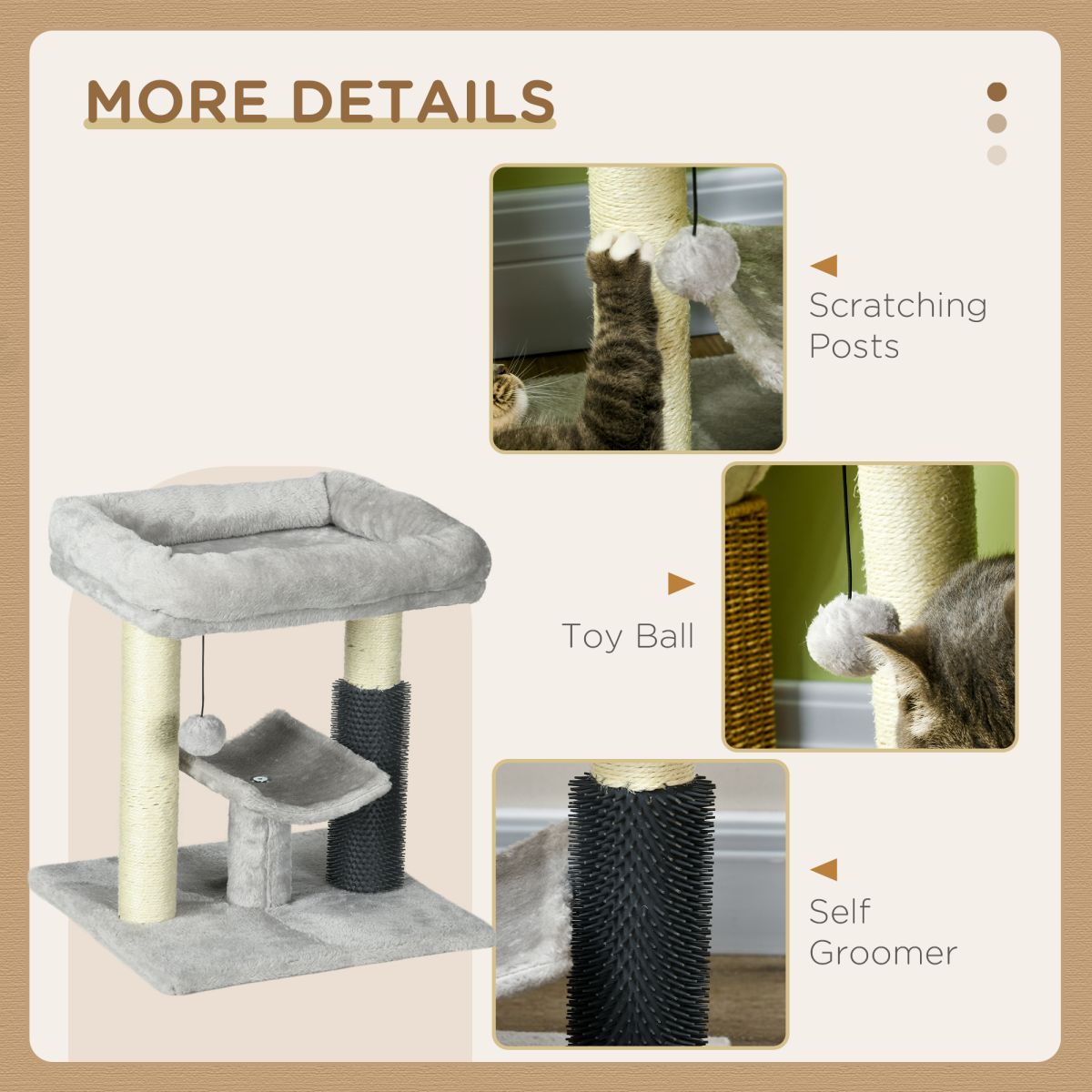 PawHut Small Cat Tree Tower: Scratching Posts, Perch, Bed, Self-Groomer & Toy