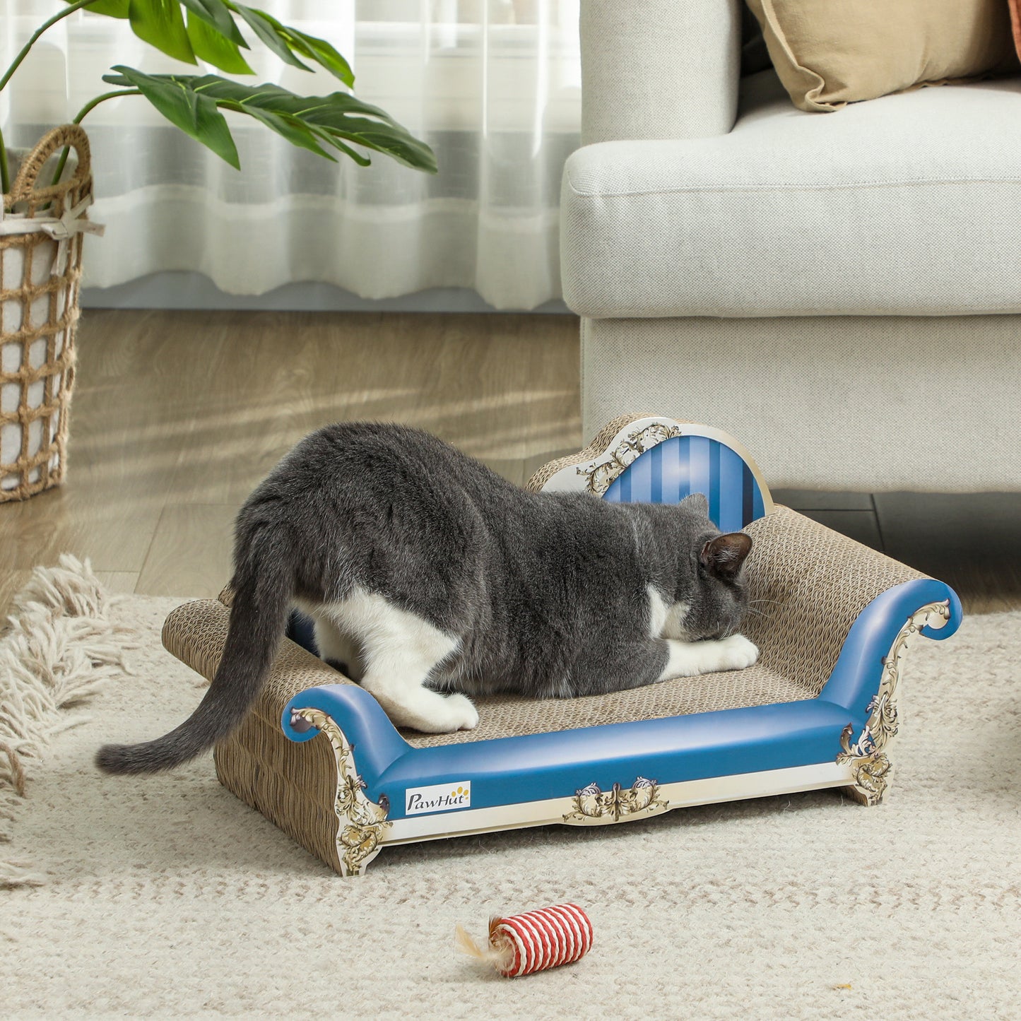 PawHut 2-in-1 Cat Scratcher & Cardboard Lounge Bed with Catnip, Blue
