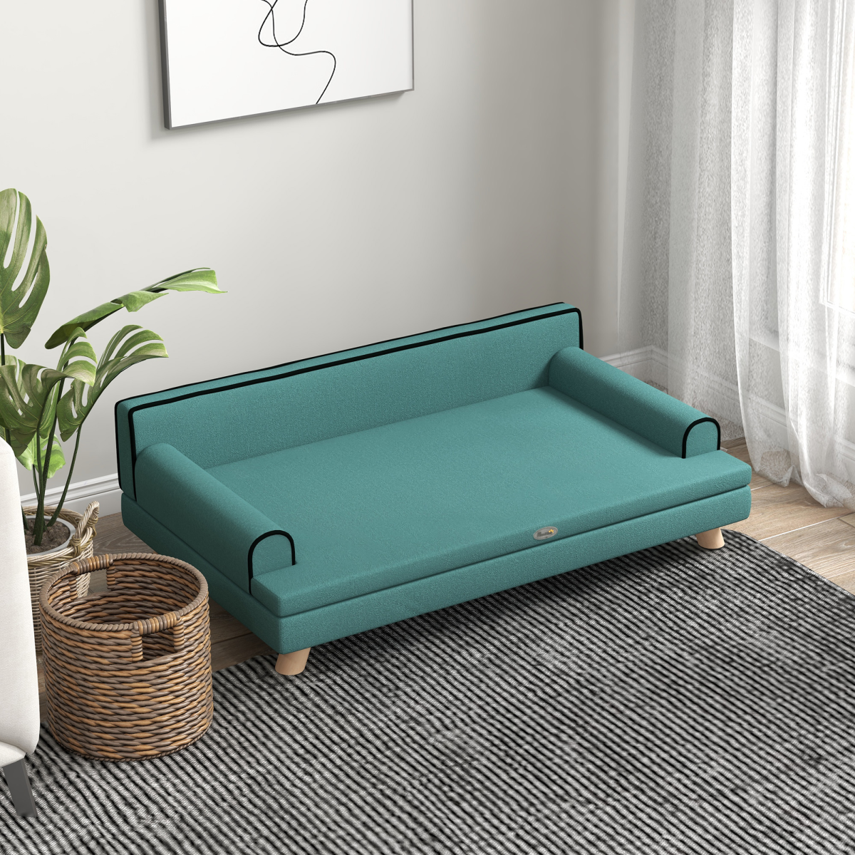 PawHut Chenille Dog Sofa with Wooden Legs - Green for Large & Medium Dogs