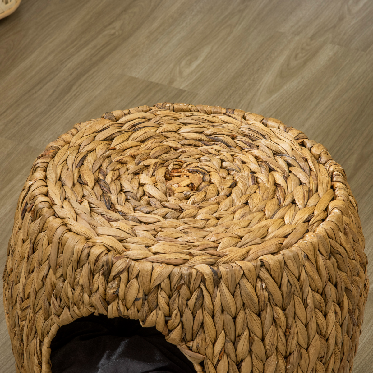 Rattan Cat House Stool with Cushion — Indoor/Outdoor Wicker Bed