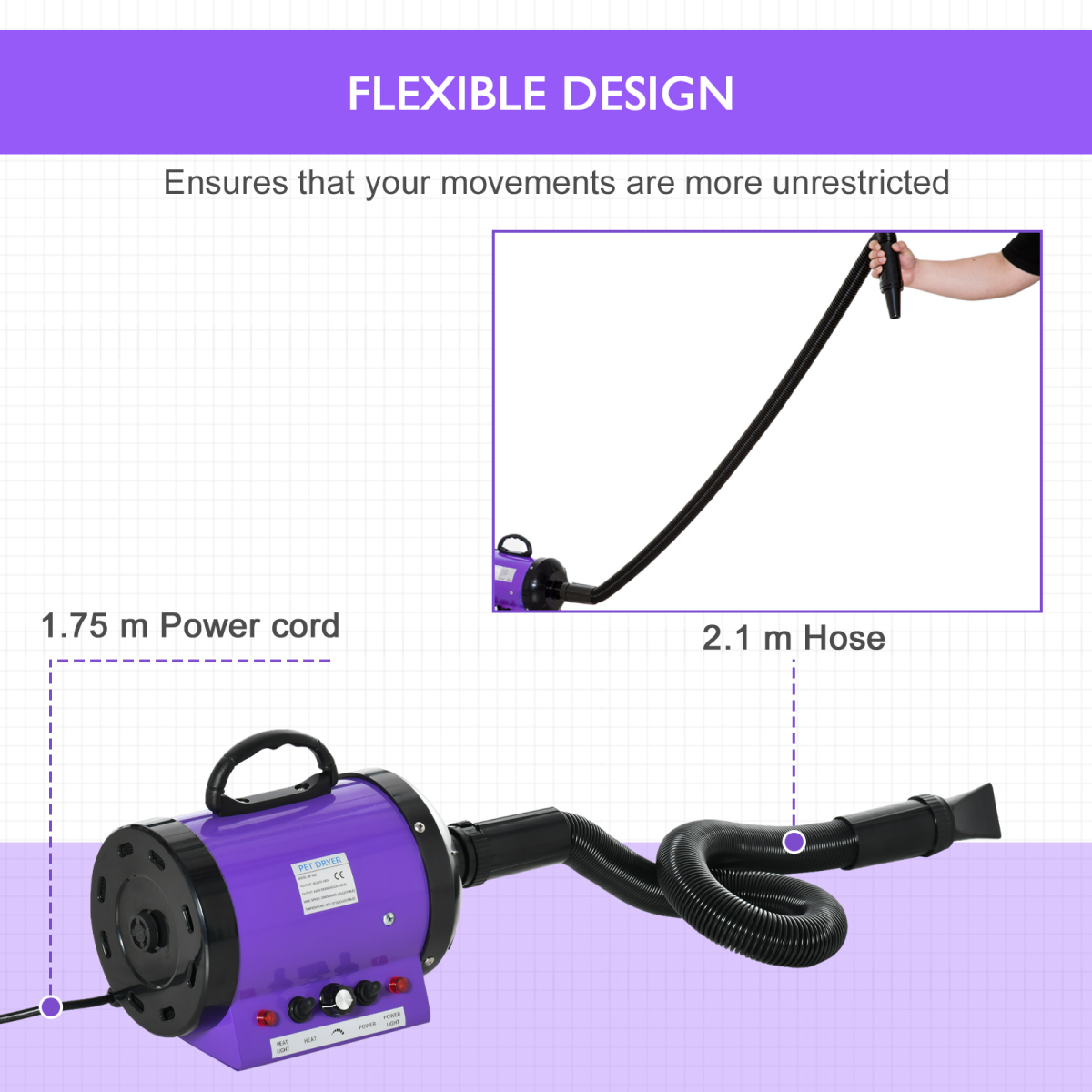 2800W Pet Grooming Dryer with 3 Nozzles – High-Power Blaster Blower