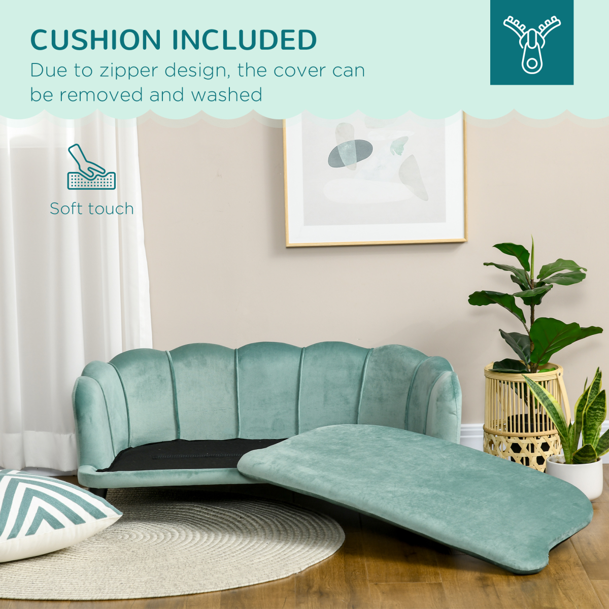 PawHut Green Dog Sofa Bed with Four Wooden Legs for Medium & Large Dogs