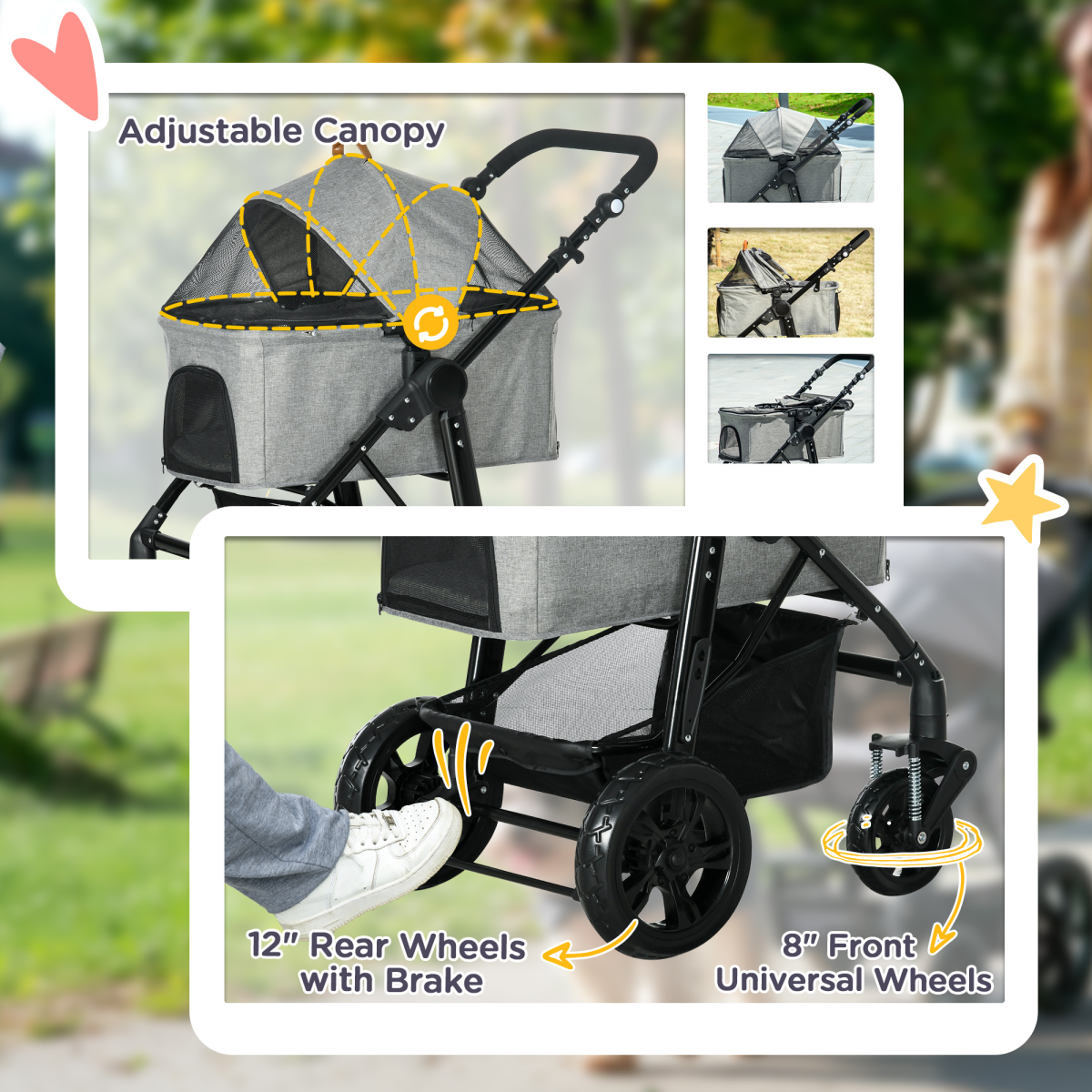 PawHut Foldable Pet Stroller & Carry Bag for Small Dogs & Cats