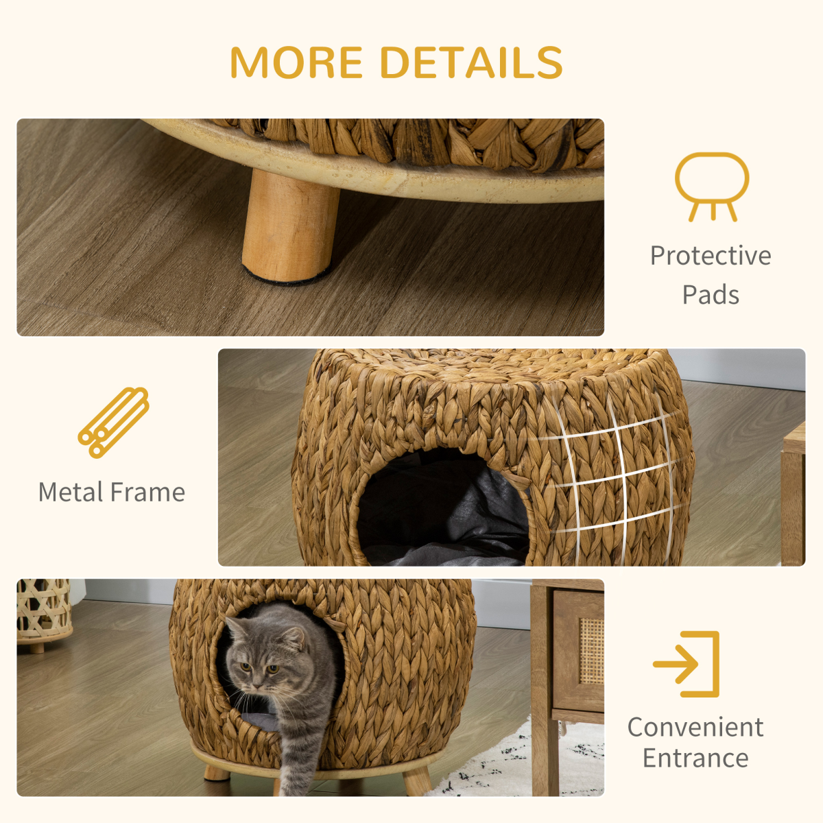 Rattan Cat House Stool with Cushion — Indoor/Outdoor Wicker Bed
