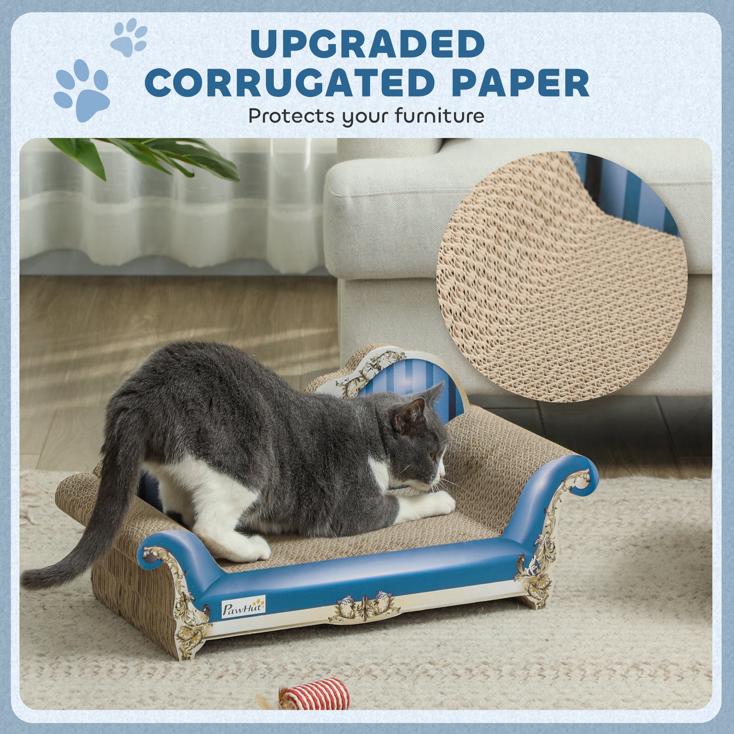 PawHut 2-in-1 Cat Scratcher & Cardboard Lounge Bed with Catnip, Blue