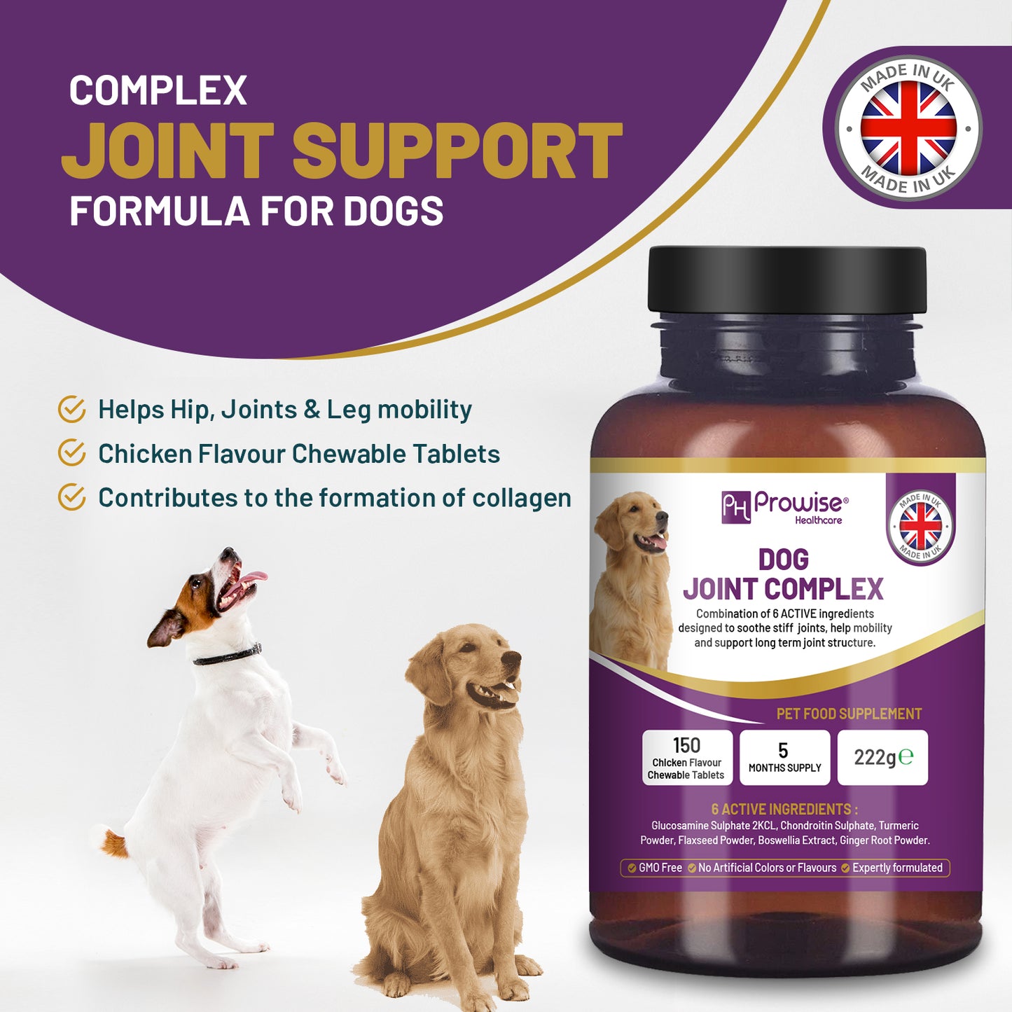 Prowise UK Dog Joint Support: 150 Chicken Chewable Tablets, 5 Months Supply