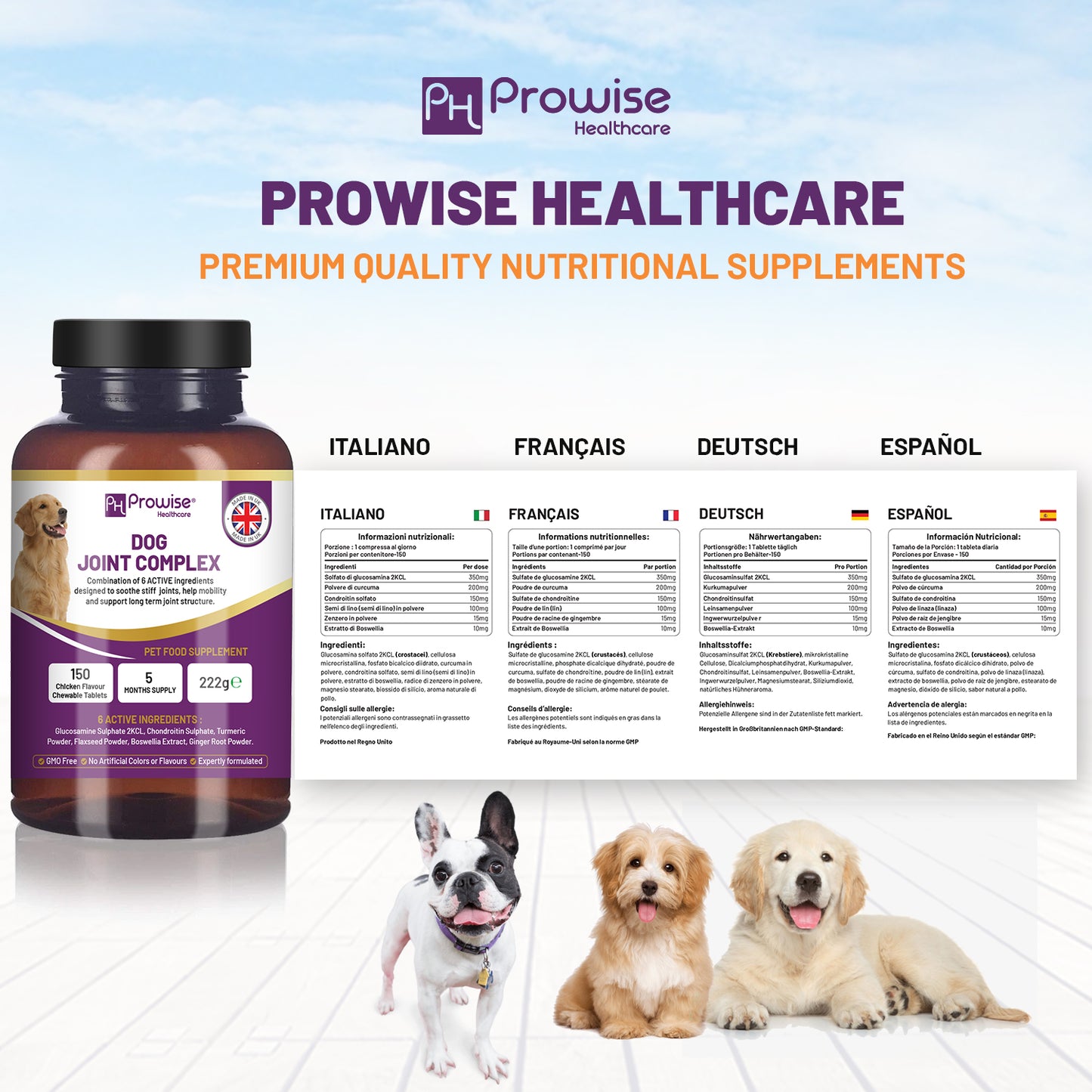 Prowise UK Dog Joint Support: 150 Chicken Chewable Tablets, 5 Months Supply