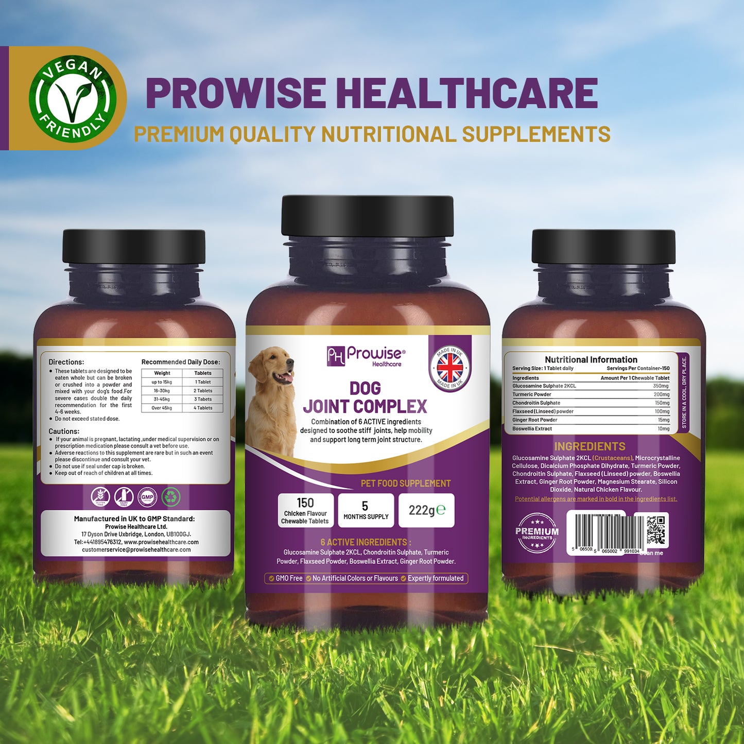 Prowise UK Dog Joint Support: 150 Chicken Chewable Tablets, 5 Months Supply