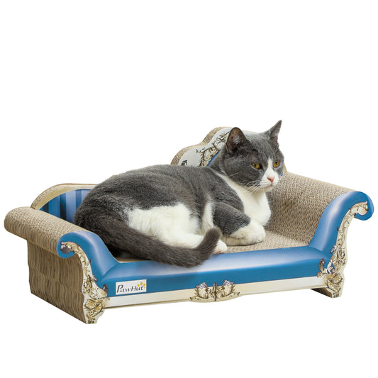 PawHut 2-in-1 Cat Scratcher & Cardboard Lounge Bed with Catnip, Blue