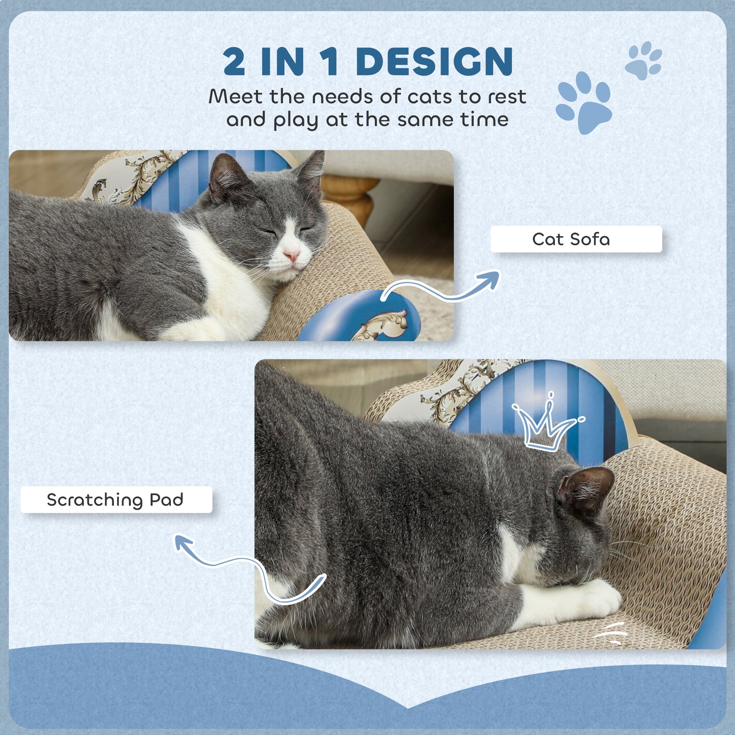 PawHut 2-in-1 Cat Scratcher & Cardboard Lounge Bed with Catnip, Blue