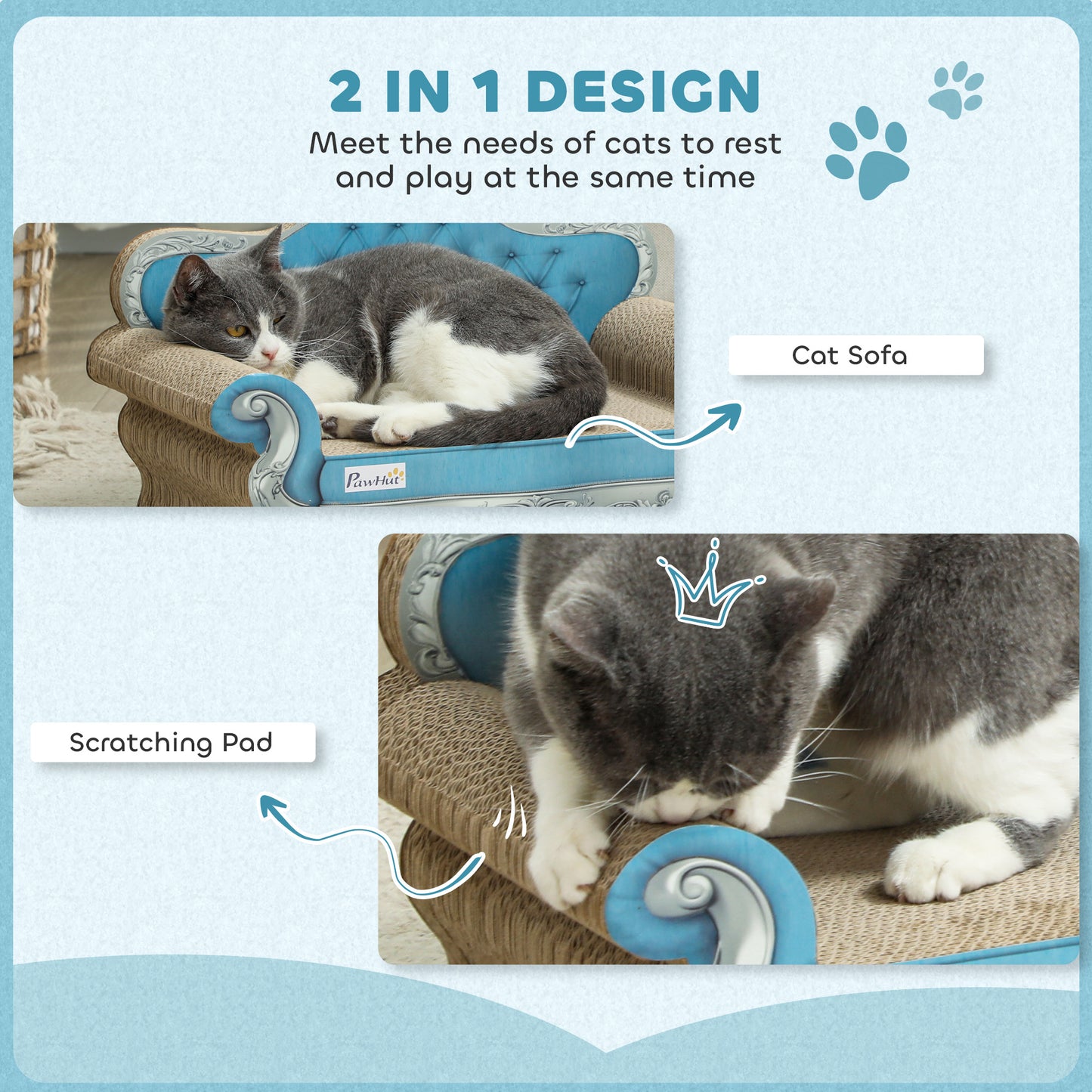 PawHut 2-in-1 Cardboard Cat Scratcher & Sofa Bed with Catnip