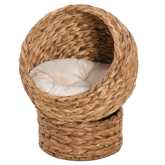 Wicker Raised Cat House Bed with Cylindrical Base – 50×42×60 cm