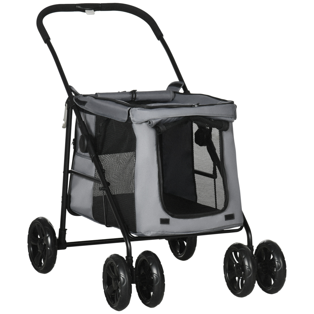 PawHut One-Click Foldable Pet Stroller with Mesh Windows - Grey