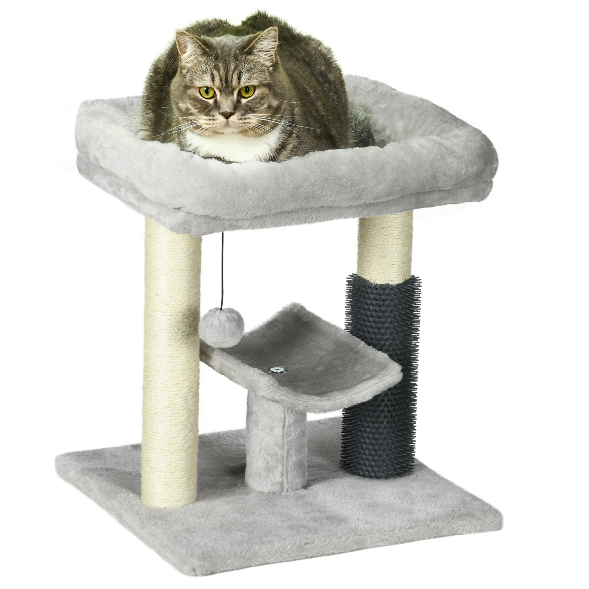PawHut Small Cat Tree Tower: Scratching Posts, Perch, Bed, Self-Groomer & Toy