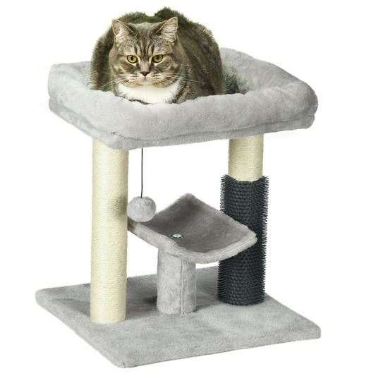 PawHut Small Cat Tree Tower: Scratching Posts, Perch, Bed, Self-Groomer & Toy